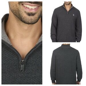 U.S POLO ASSN Men's
Textured Quarter Zip Sweater, Charcoal, XLarge, Long Sleeve